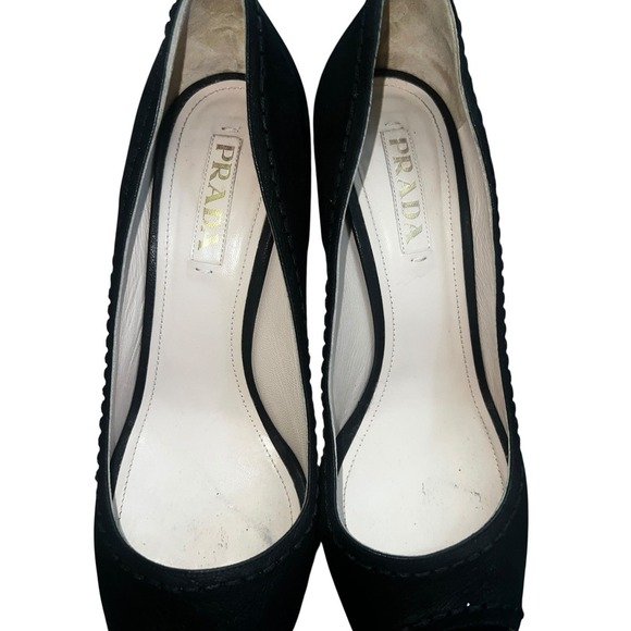 Prada Peep Toe Heel Platform BlackLeather Sz 39.5 (8) with box elegant - Picture 2 of 11